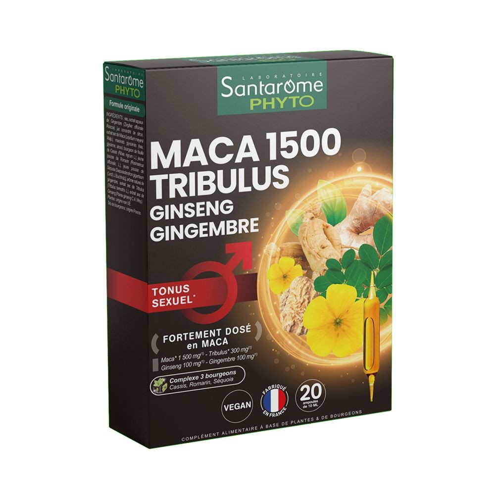SANTAROME LABORATOIRE MACA 1500 TRIBULUS GINSENG GINGEMBRE 20 AMPOULES