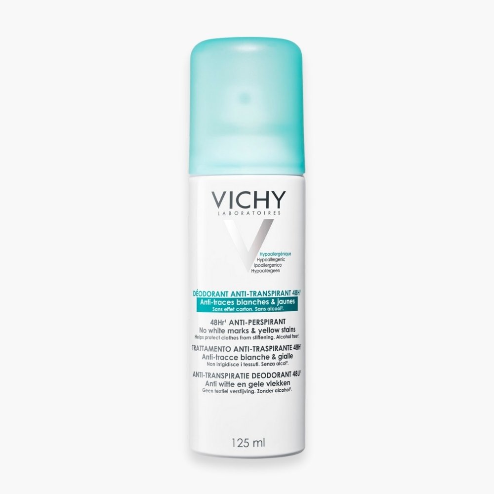 VICHY Déodorant Aérosol Anti-Transpirant 48H Anti-Traces Jaunes et Blanches 125ml