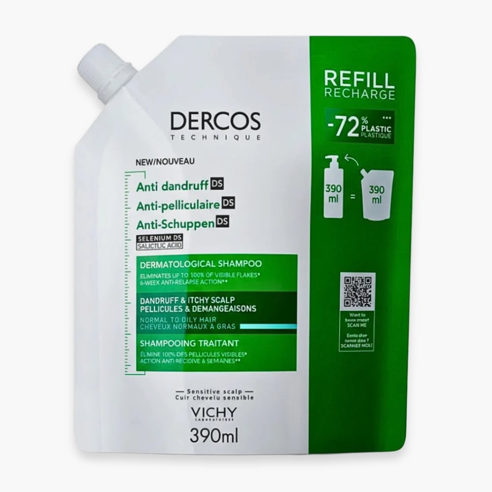 VICHY – Dercos DS Shampoing Traitant Anti-Pelliculaire Cheveux Normaux a Gras Eco-Recharge – 390ml