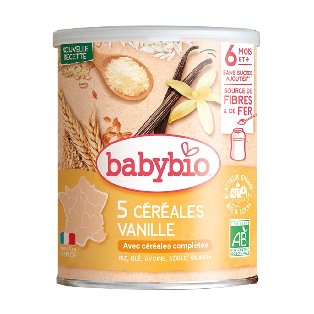 BABYBIO – 5 Cereales a la Vanille et Quinoa 6mois+ Bio – 220g