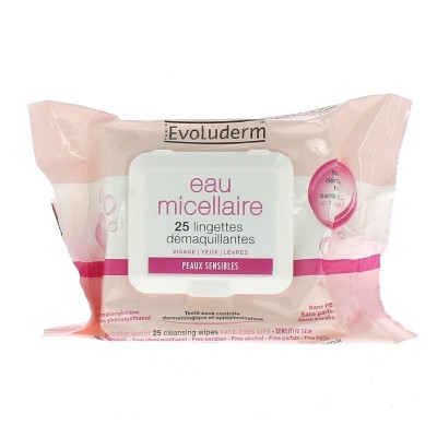 EVOLUDERM EAU MICELLAIRE 25 LINGETTES DEMAQUILLANTES