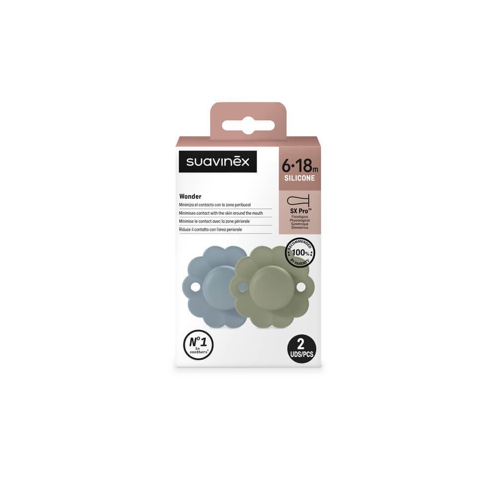 SUAVINEX WONDER SUCETTE SILICONE SX PRO 6.18M 2×PCS BLEU ET VERT