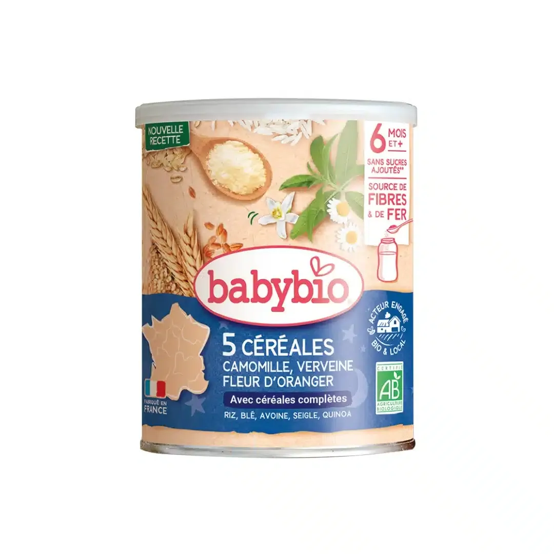 BABYBIO 5 Céréales Verveine Fleur d'Oranger Camomille 220g