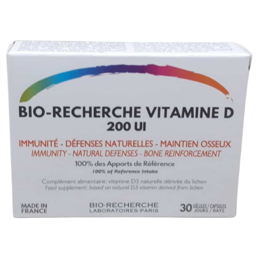 BIO-RECHERCHE – Vitamine D 200 Ui Immunite, Defenses Naturelles et Maintien Osseux – 30 Gelules