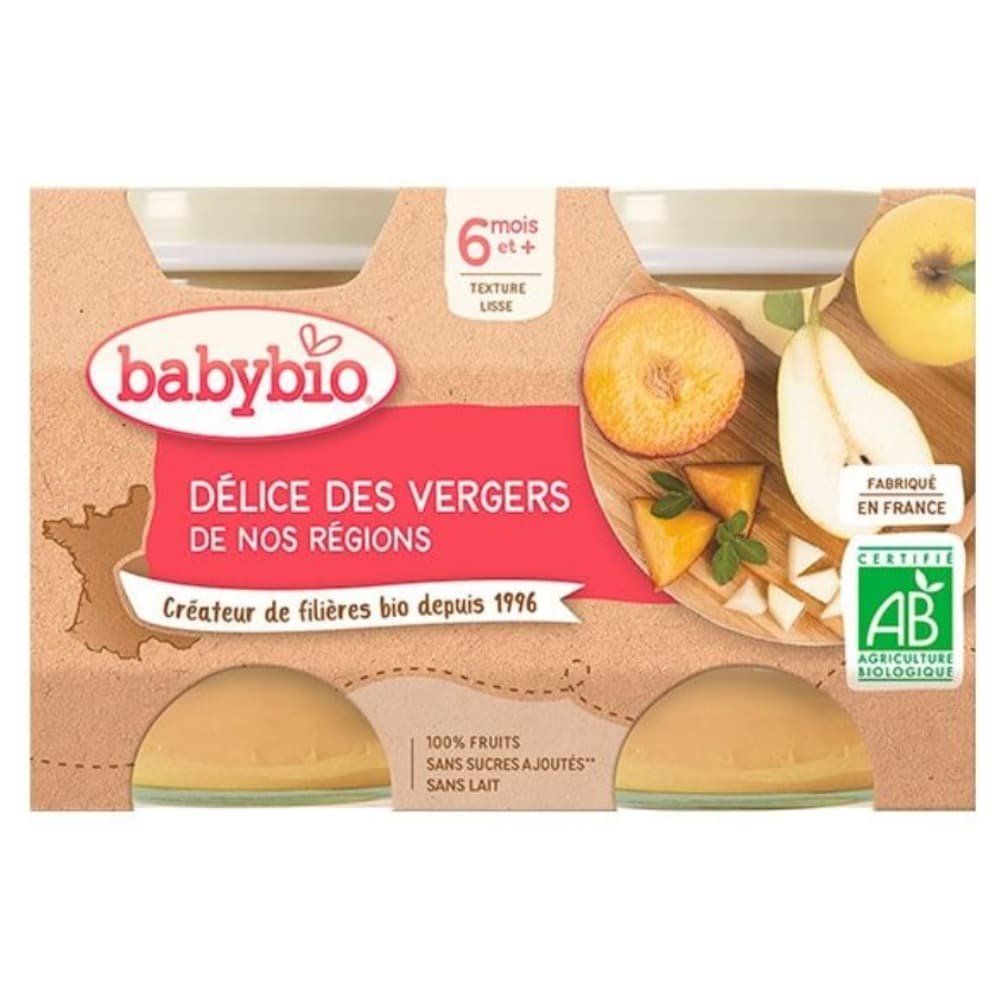 BABYBIO – Pots des Delices des Vergers de Nos Regions 6mois+ Bio – 2x – 130g