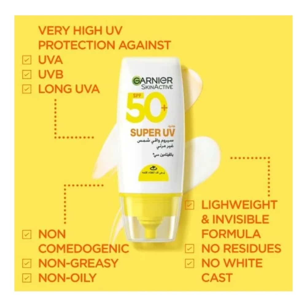GARNIER SUPER UV INVISIBLE SERUM ECRAN SOLAIRE SPF50+ VITAMIN C 30ML