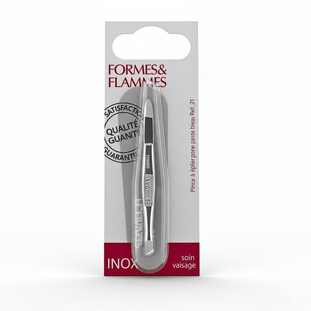 FORMES ET FLAMMES – Pince a Epiler Acier Forge Chrome Mors Etroits Biais 8cm Refrence 11