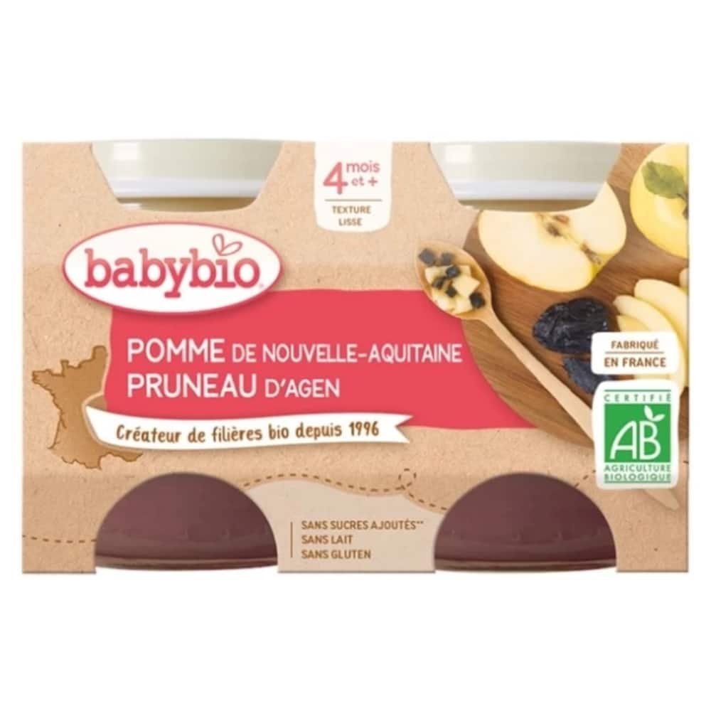 BABYBIO – Pots Pomme et Pruneau 4mois+ Bio – 2x – 130g
