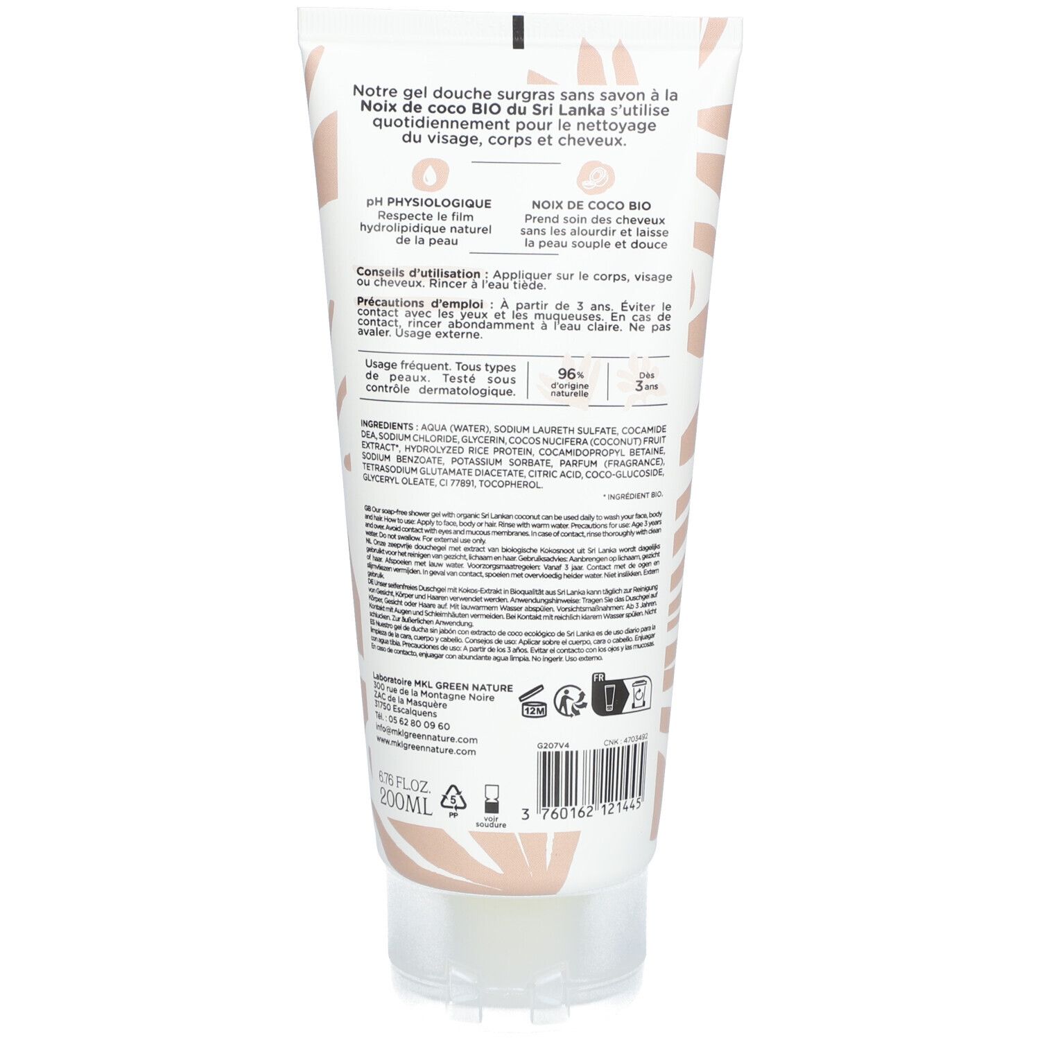 MKL Cosm'ethik Gel Douche Noix De Coco Bio Du Sri Lanka 200ml