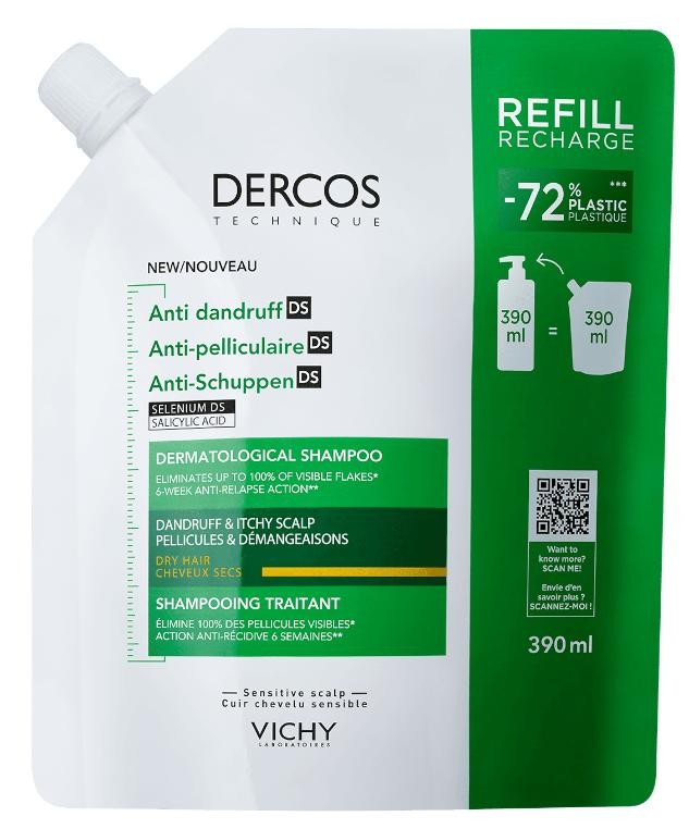 VICHY DERCOS ANTI PELLICULAIRE SHAMPOING CHEVEUX GRAS RECHARGE 390 ML