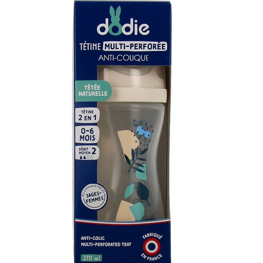 DODIE – Biberon Multi Perfore Tetine Debit 2 Bleu 0-6mois – 270ml