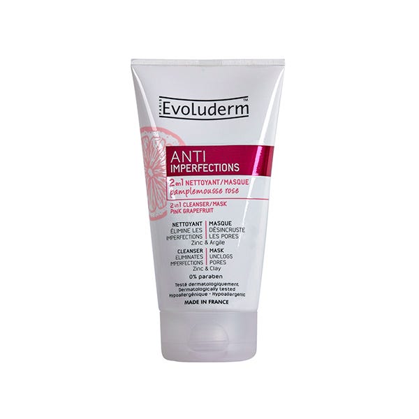 EVOLUDERM ANTI IMPERFECTIONS 2 EN 1 NETTOYANT MASQUE PAMPLEMOUSSE ROSE 150ML