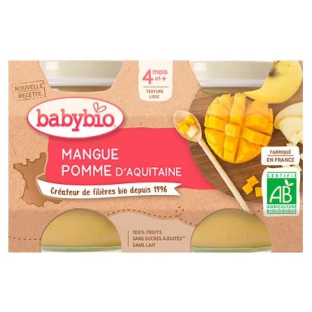 BABYBIO – Pots Mangue et Pomme 4mois+ Bio – 2x – 130g