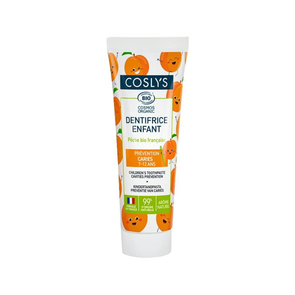 COSLYS – Dentifrice Juniors 7-12 Ans Peche Bio – 50ml