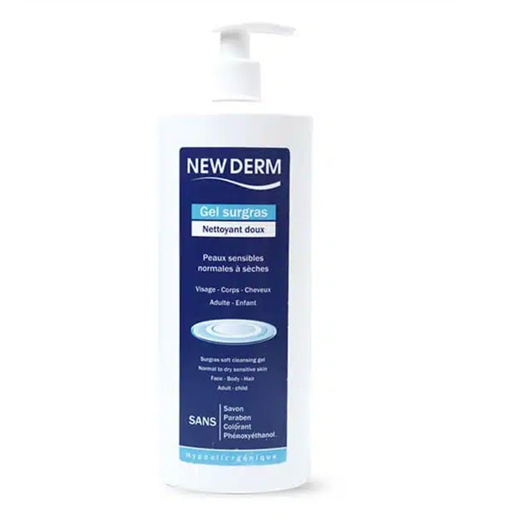 New Derm Gel Surgras Nettoyant Doux Peaux Sensibles Normales Sèches Hygiène Quotidienne 500 ml