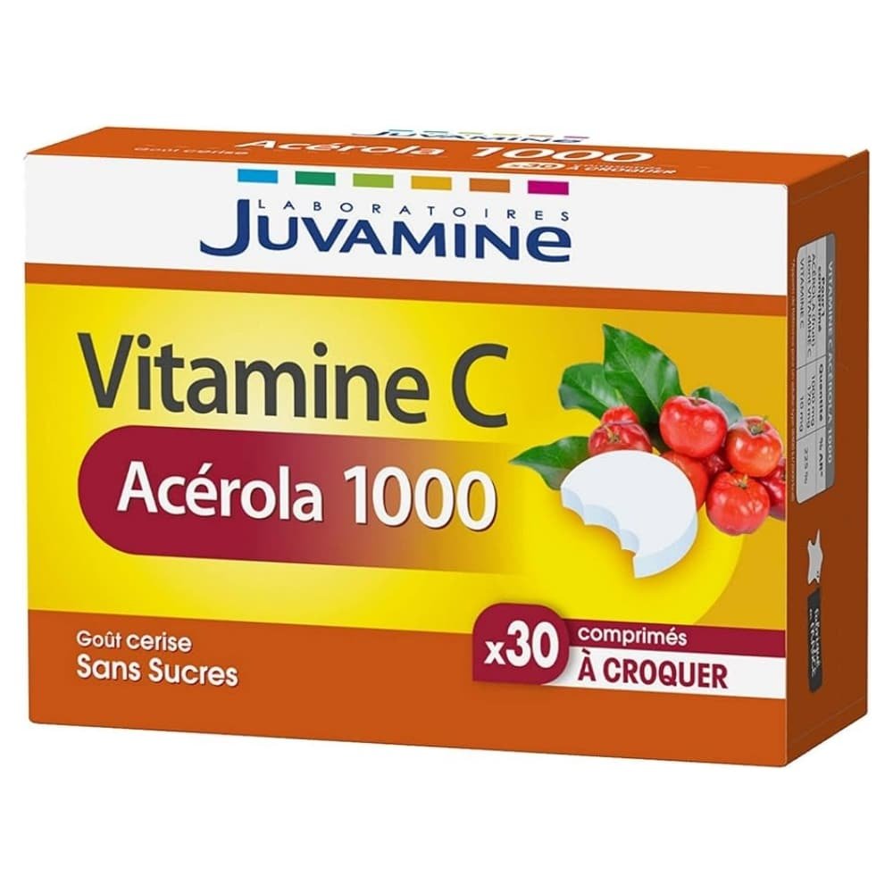 JUVAMINE Acérola 1000 Vitamine C à Croquer Goût Cerise sans Sucres 30 Comprimés