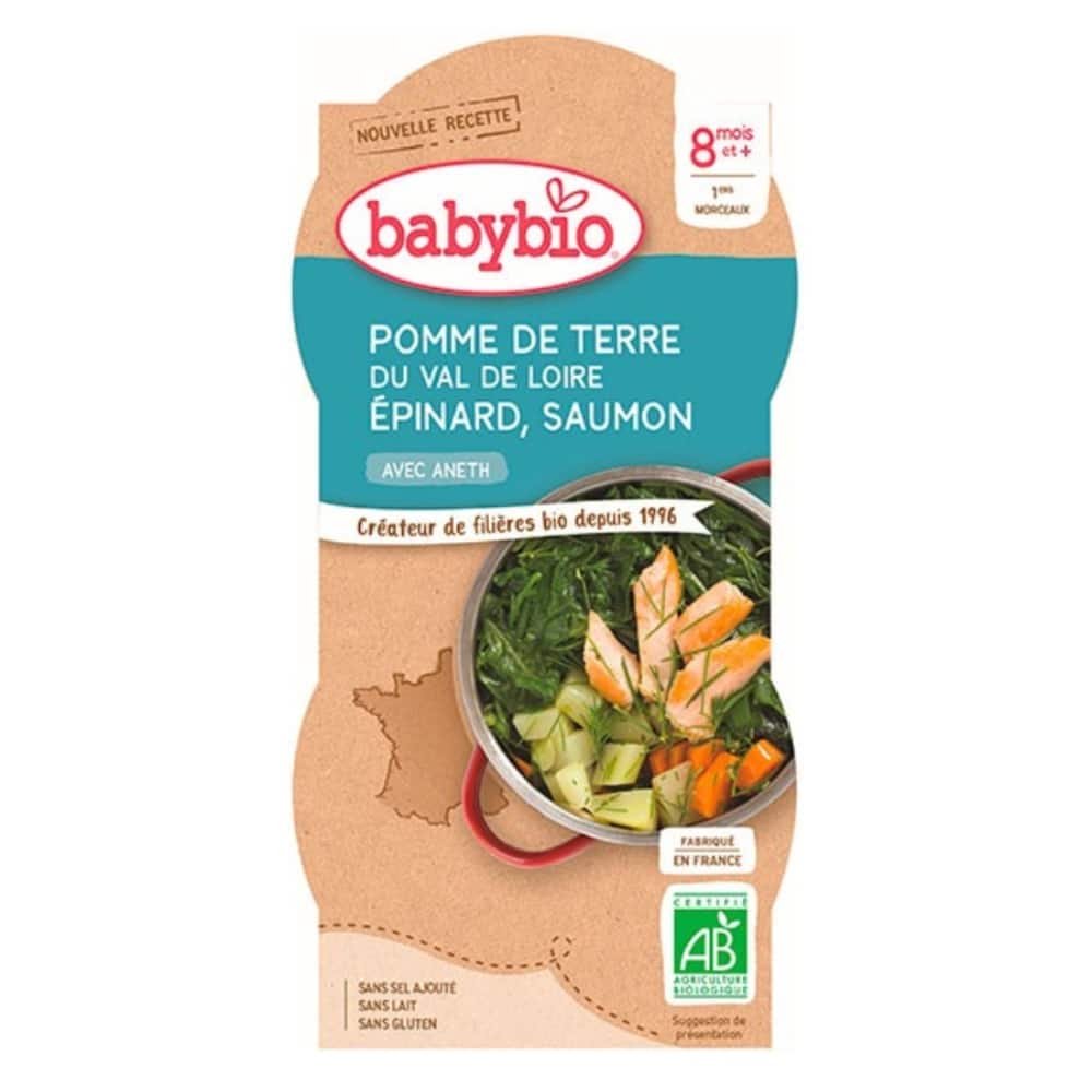 BABYBIO – Repas Bonne Nuit Pomme de Terre, Epinard et Saumon 8mois+ Bio – 2x – 200g
