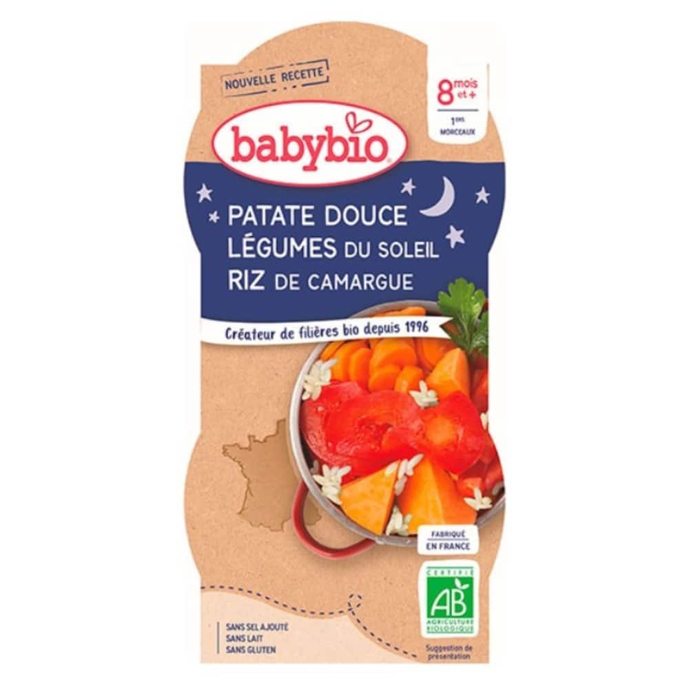 BABYBIO – Repas Bonne Nuit Patate Douce, Legumes du Soleil et Riz de Camargue 8mois+ Bio – 2x – 200g