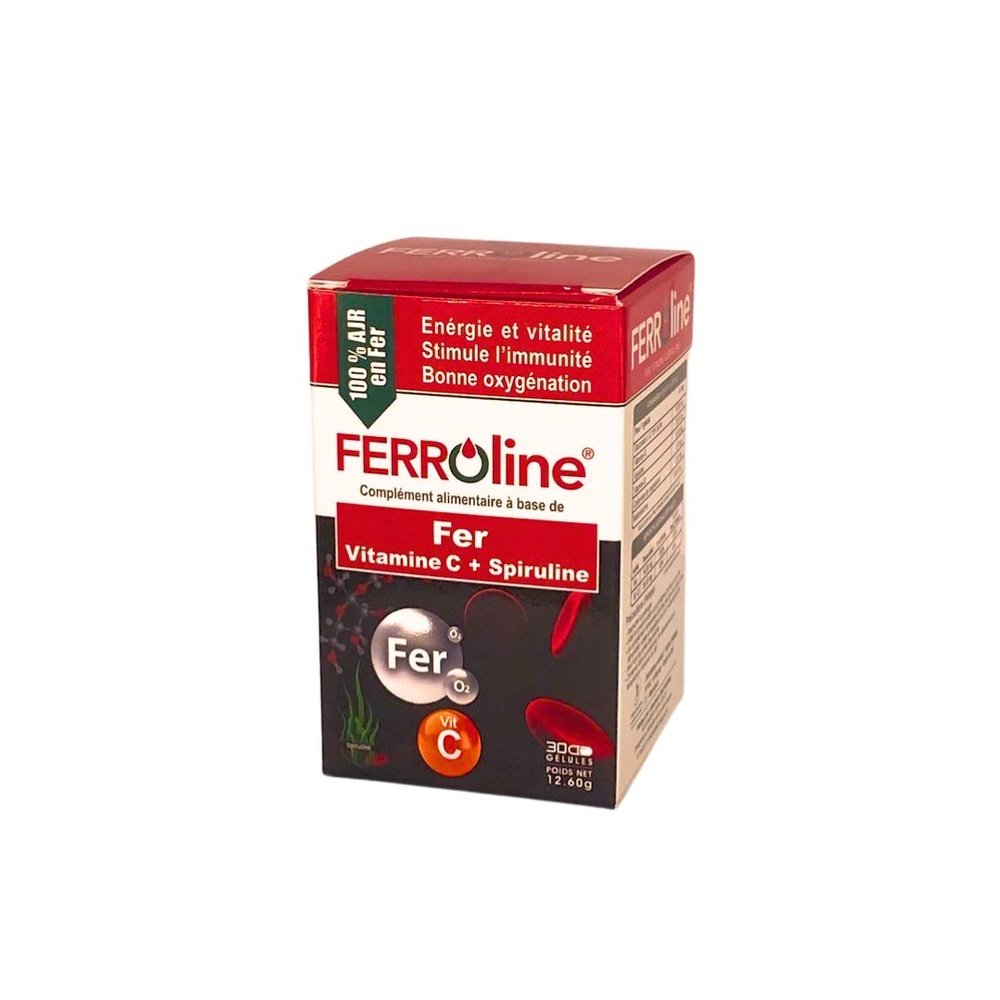 FERROLINE – Fer Vitamine C et Spiruline – 30gelules