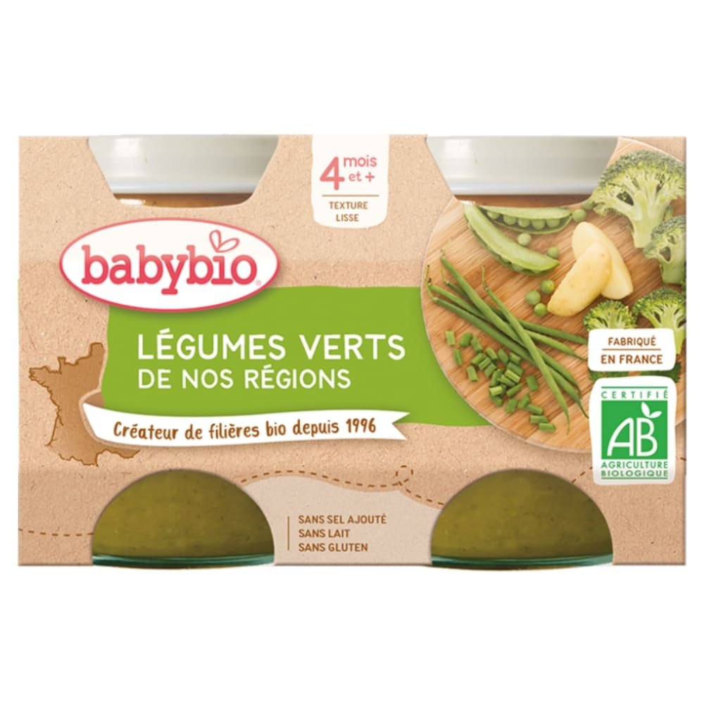 BABYBIO – Pots de Legumes Verts de Nos Regions 4mois+ Bio – 2x – 130g